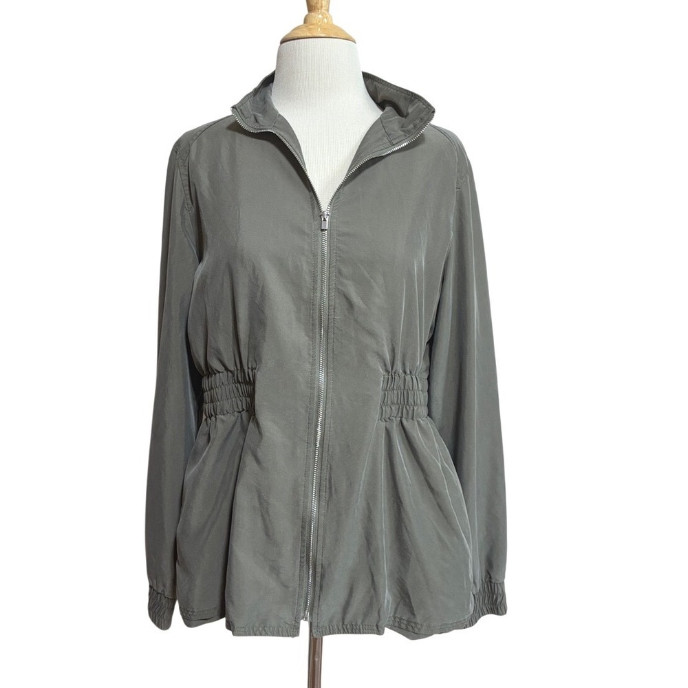 Magaschoni Medium Army Green Modal Blend Full Zip Lightweight Tailored Jacket